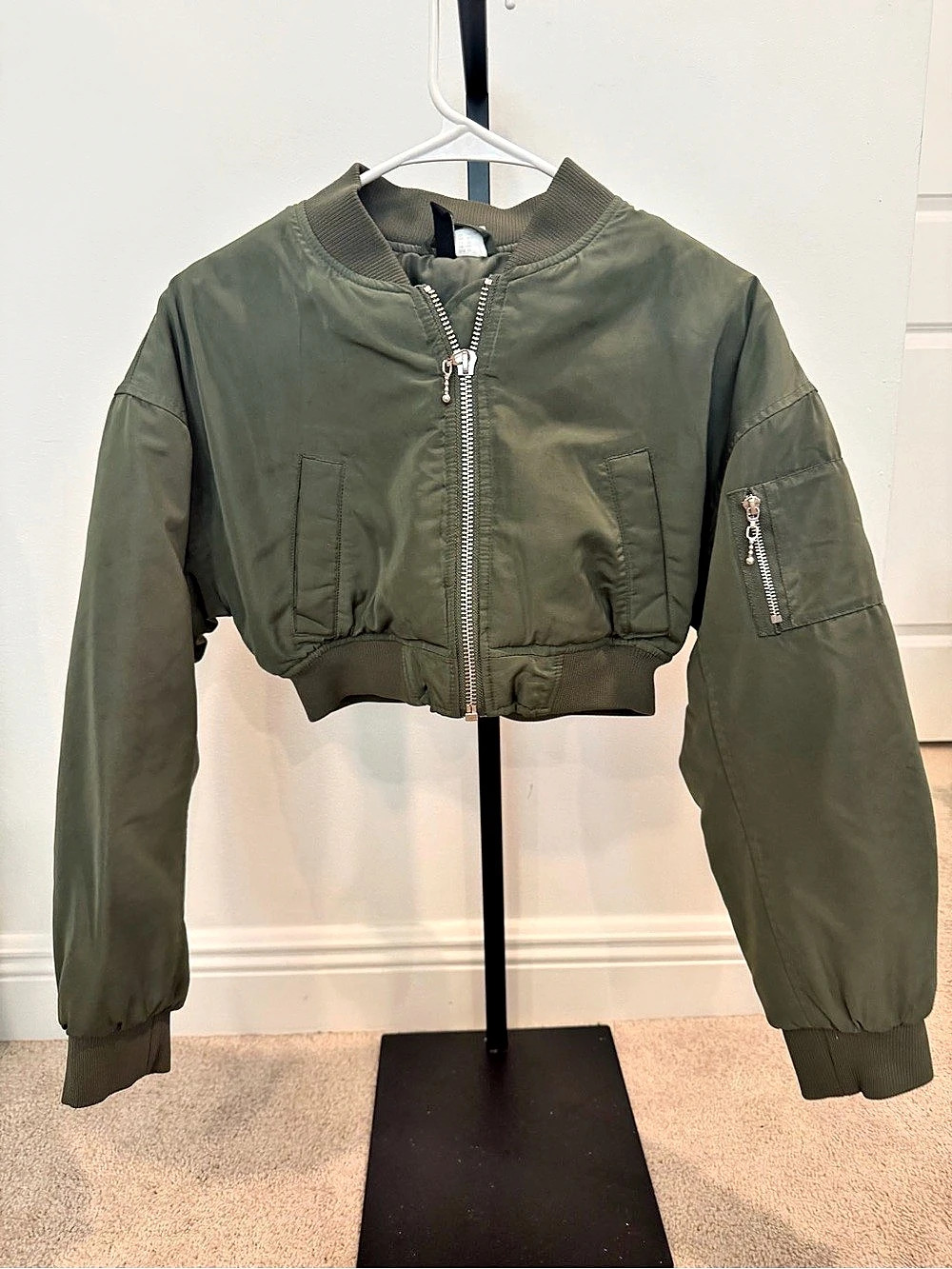 H&M green Cropped Bomber Jacket- XS